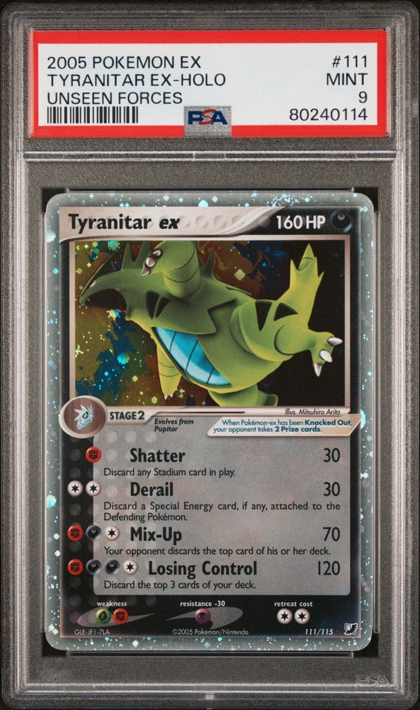 2005 POKEMON EX UNSEEN FORCES 111 TYRANITAR EX - HOLO UNSEEN FORCES PSA 9 CERT 80240114 - TYRA TCG