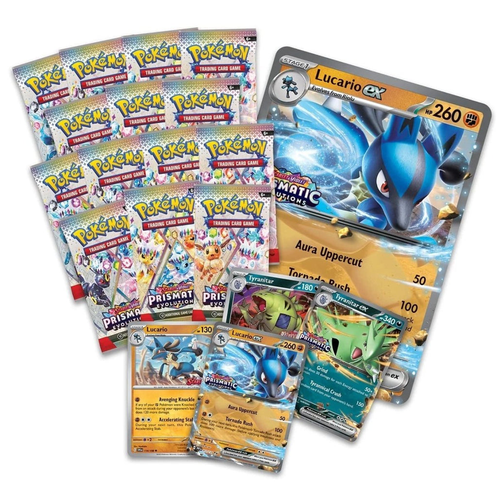 [BESCHADIGD] Pokémon Scarlet & Violet – SV8.5 Prismatic Evolutions – Lucario ex & Tyranitar ex Premium Collection - TYRA TCG