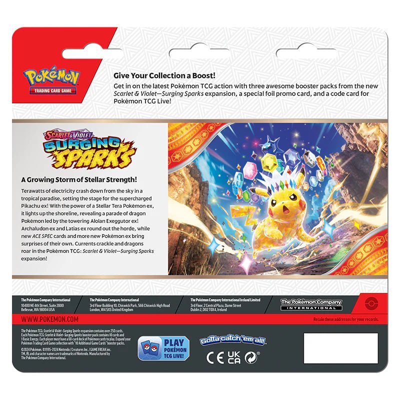 Pokémon Scarlet & Violet – SV08 Surging Sparks – 3 - Pack Blister Zapdos (3 Boosters) - TYRA TCG