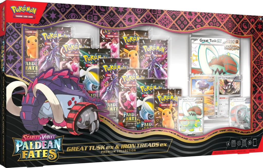 Pokémon Scarlet & Violet – SV4.5 Paldean Fates – Great Tusk ex & Iron Treads ex Premium Collection - TYRA TCG