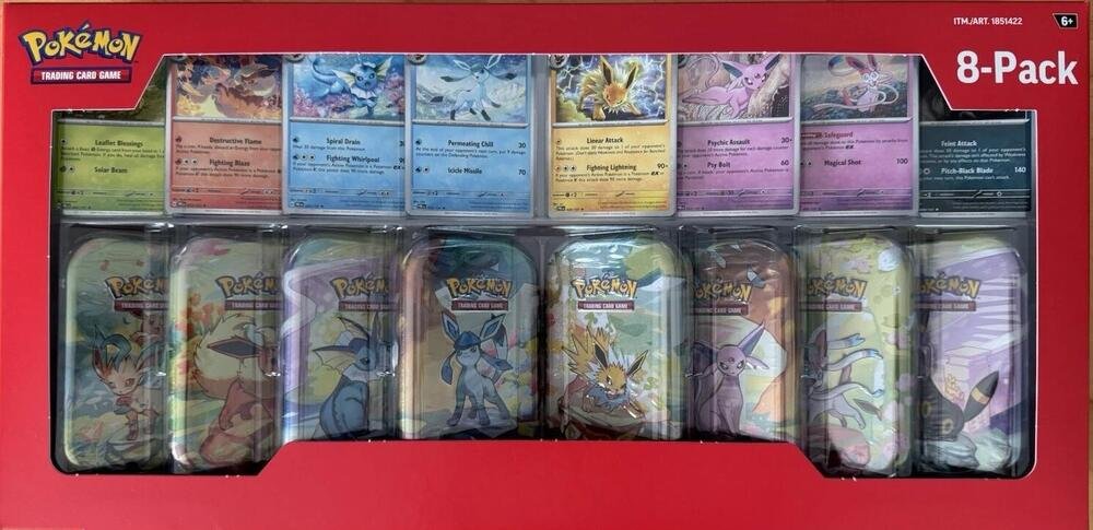 Pokémon Scarlet & Violet – SV8.5 Prismatic Evolutions – Costco 8 Mini Tin Bundle - TYRA TCG