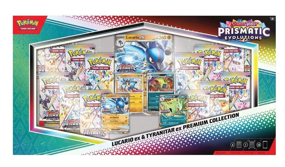 Pokémon Scarlet & Violet – SV8.5 Prismatic Evolutions – Lucario ex & Tyranitar ex Premium Collection - TYRA TCG