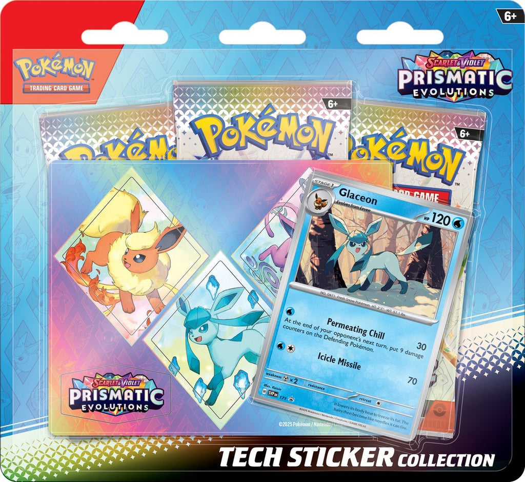 Pokémon Scarlet & Violet – SV8.5 Prismatic Evolutions – Tech Sticker Collection Glaceon (3 Boosters) - TYRA TCG