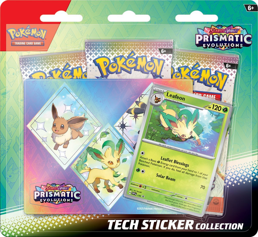 Pokémon Scarlet & Violet – SV8.5 Prismatic Evolutions – Tech Sticker Collection Leafeon (3 Boosters) - TYRA TCG